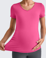 Lightweight V Neck Side Ruched Maternity Short Sleeve - G4Free