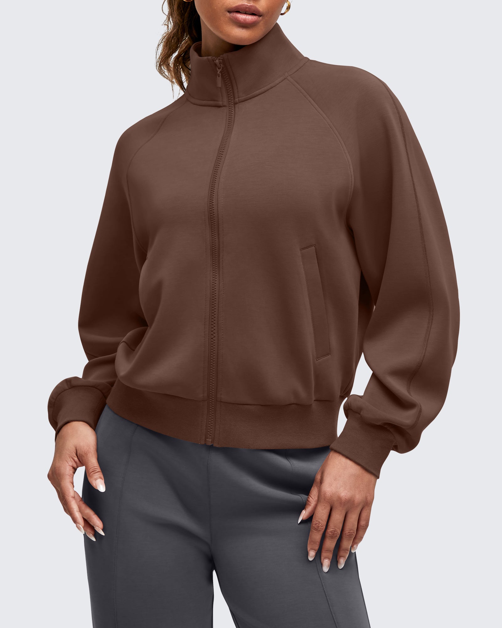 Smoofit Mock Neck Zip Up Pockets Jackets