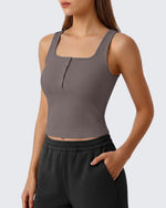 Neck Sleeveless Crop Tops G4Free Ribbed Cropped Henley Tank Top