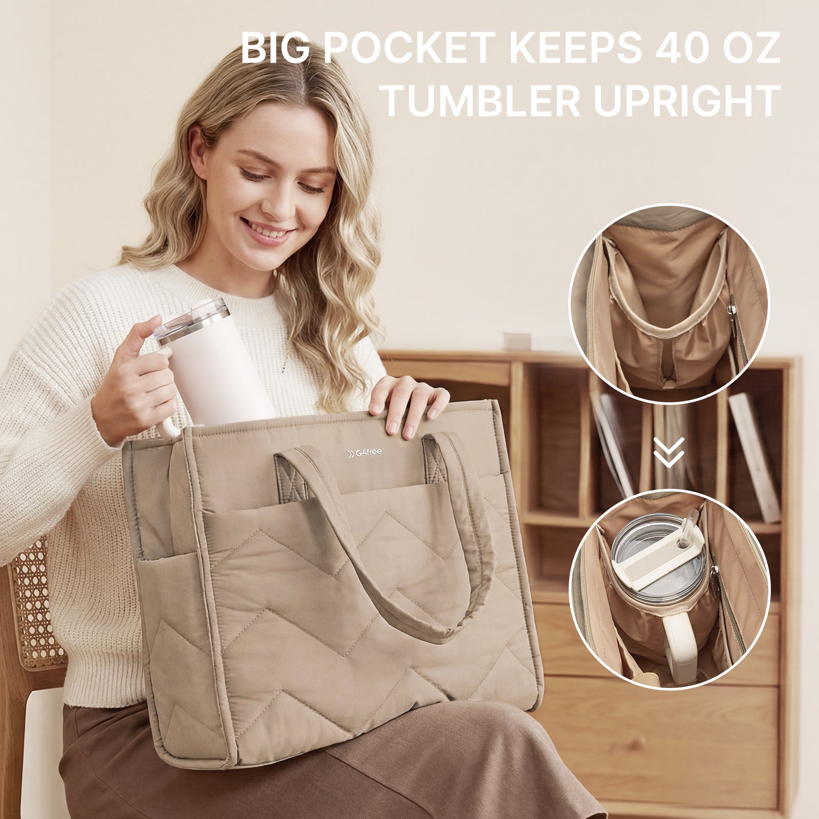 G4Free Lightweight Quilted Tote with Laptop Compartment