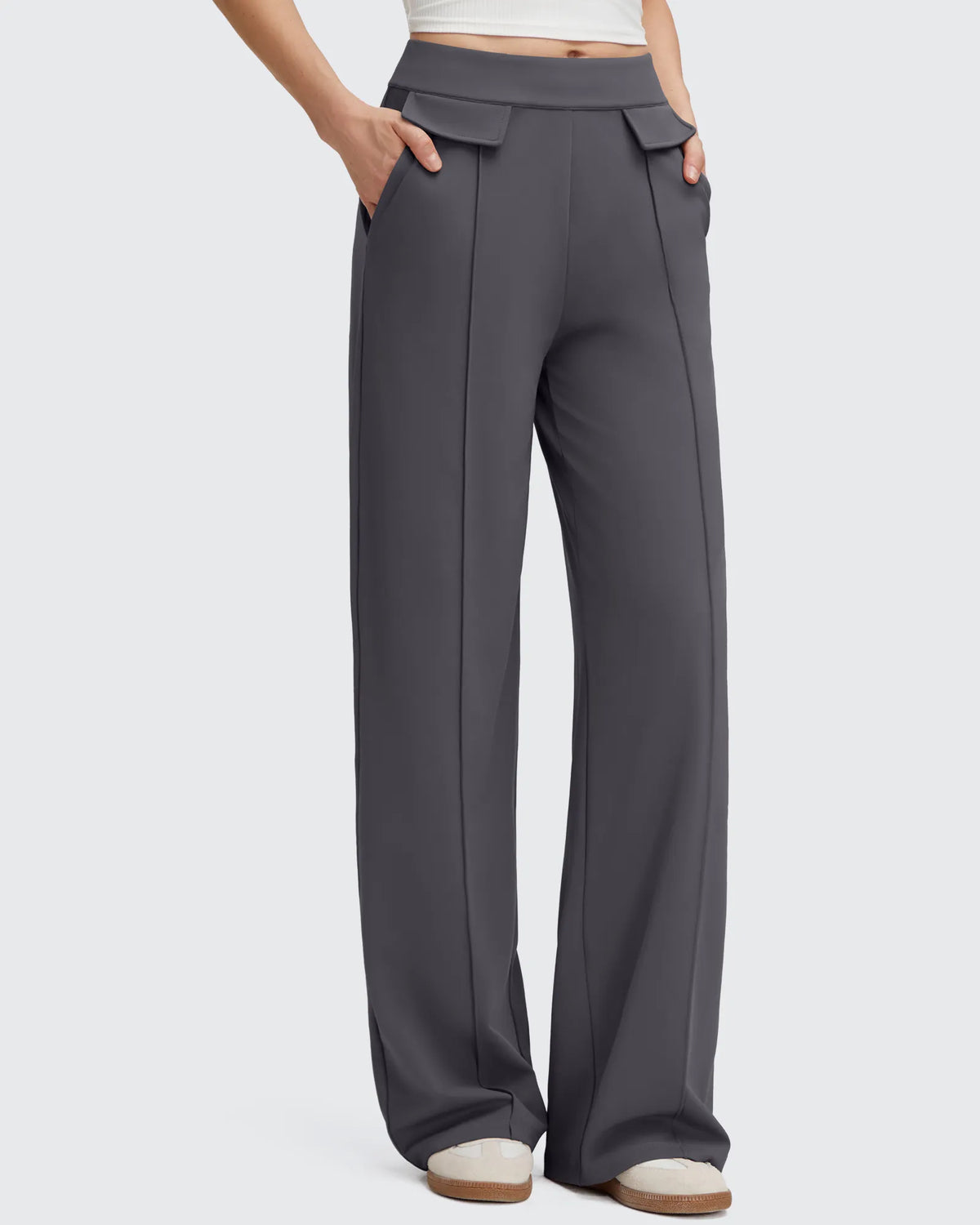 Pantalones Elegantes de Pierna Ancha EverGoing con Bolsillos de Solapa