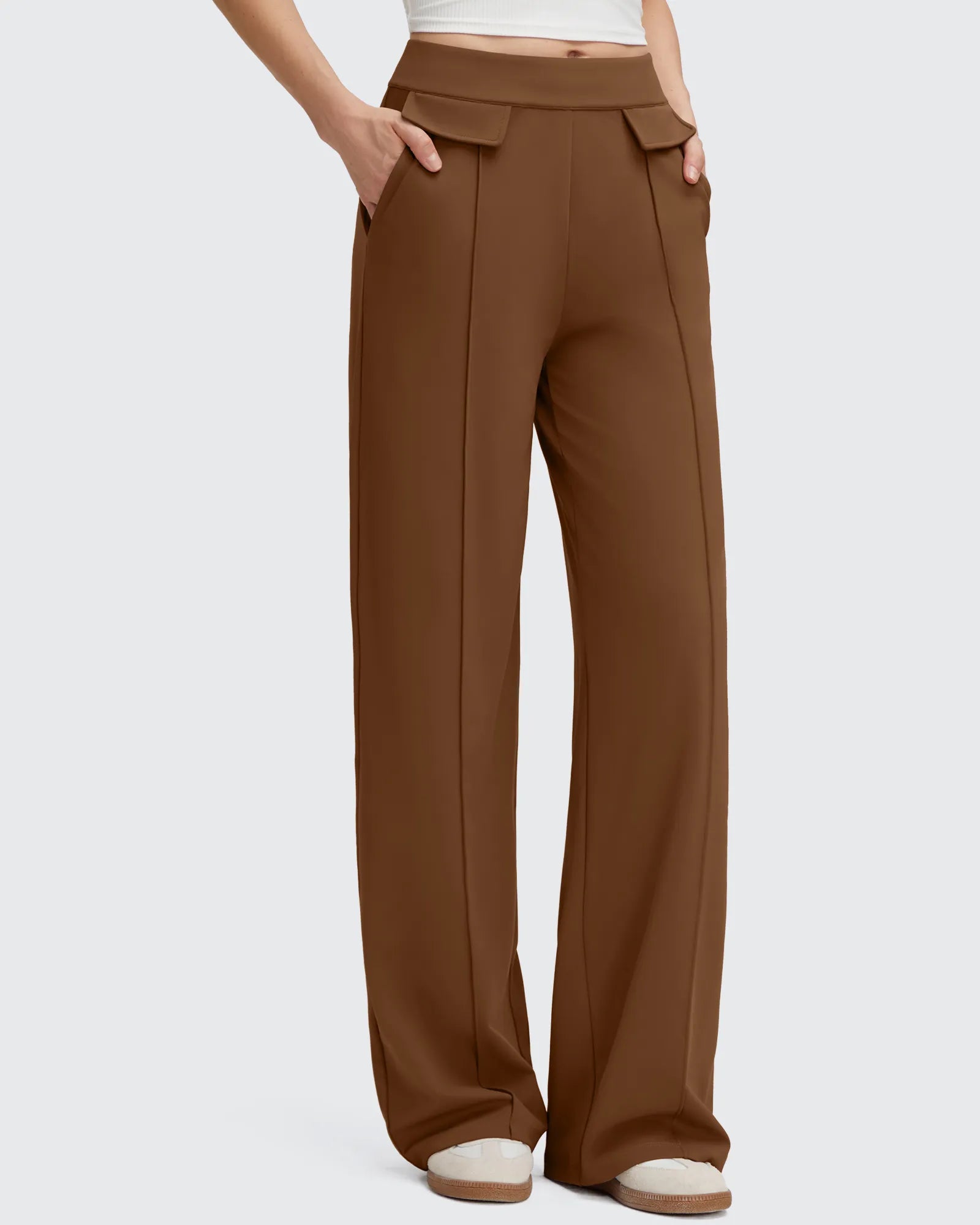 Pantalones Elegantes de Pierna Ancha EverGoing con Bolsillos de Solapa