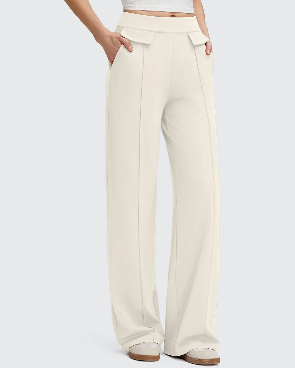 Pantalones Elegantes de Pierna Ancha EverGoing con Bolsillos de Solapa