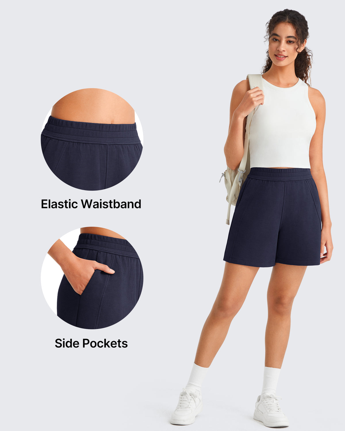 G4Free Waffle Knit 4'' High Waisted Shorts with Pockets