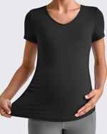 Lightweight V Neck Side Ruched Maternity Short Sleeve - G4Free
