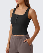 Neck Sleeveless Crop Tops G4Free Ribbed Cropped Henley Tank Top