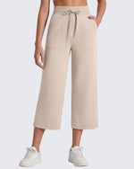 G4Free Smoofit High Waisted Drawstring Wide Leg Capris with Pockets