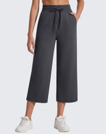 G4Free Smoofit High Waisted Drawstring Wide Leg Capris with Pockets
