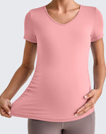 Lightweight V Neck Side Ruched Maternity Short Sleeve - G4Free