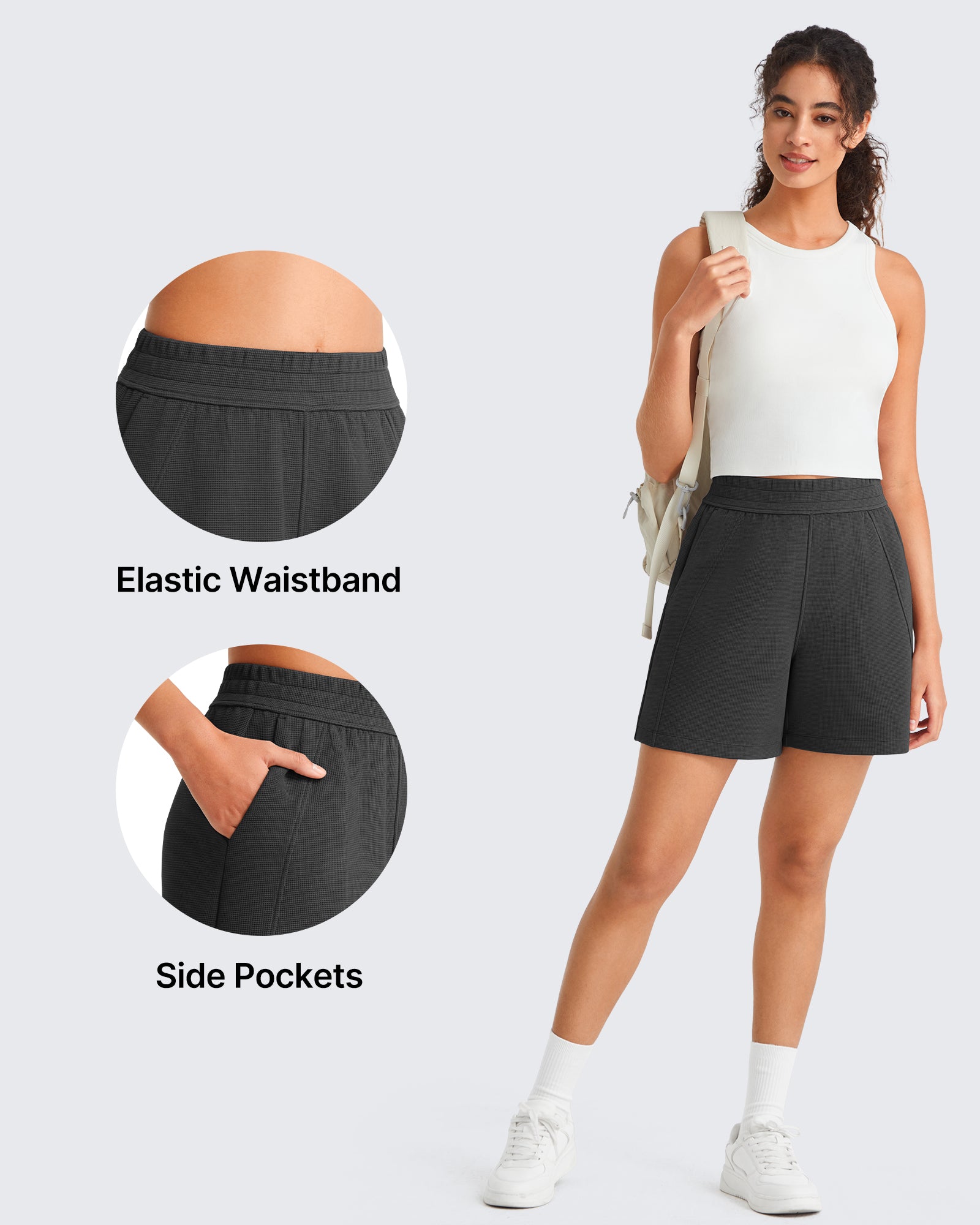 G4Free Waffle Knit 4'' High Waisted Shorts with Pockets