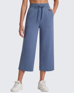 G4Free Smoofit High Waisted Drawstring Wide Leg Capris with Pockets