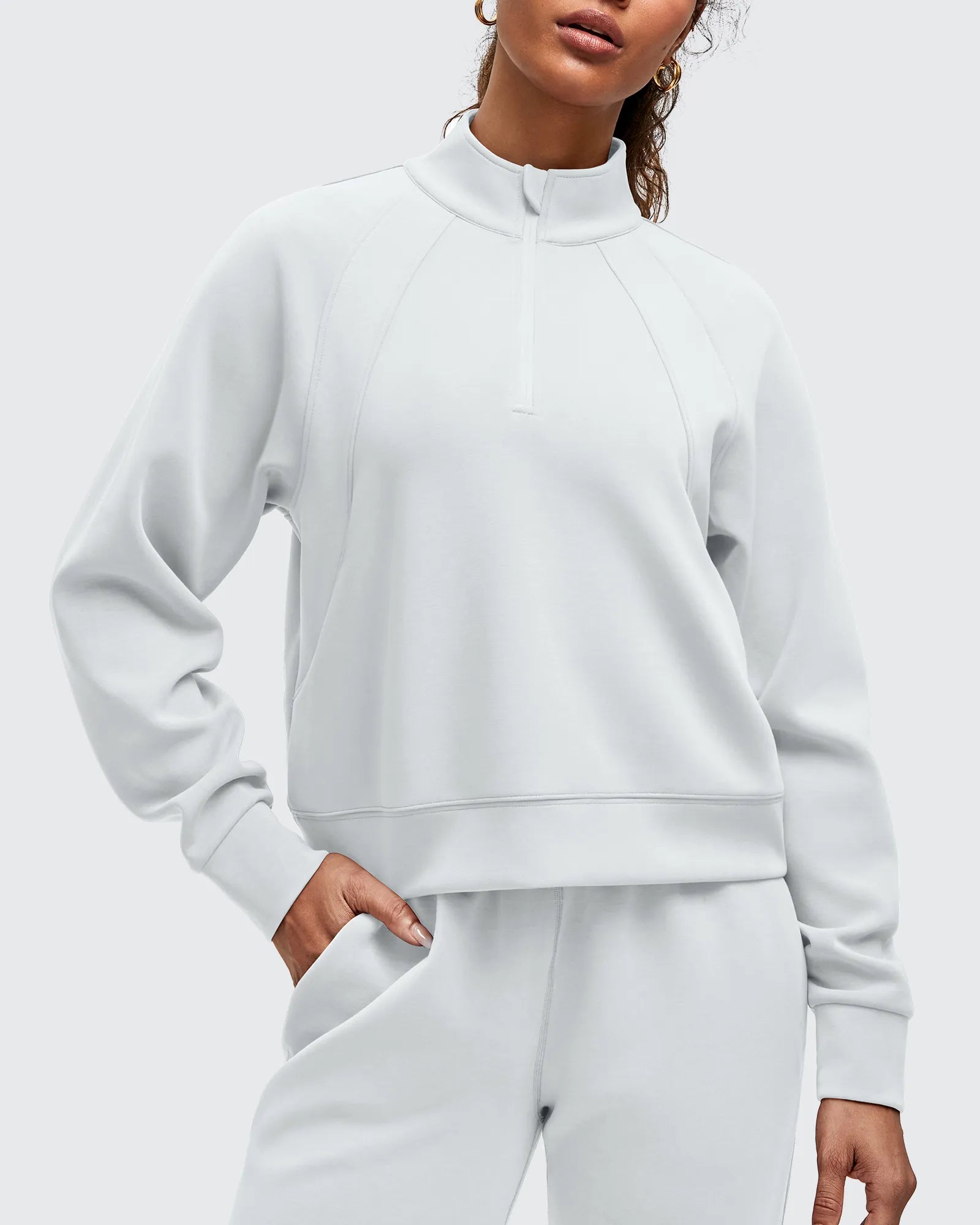 Smoofit Half-Zip Pullover Mock Neck Pockets Sweatshirts
