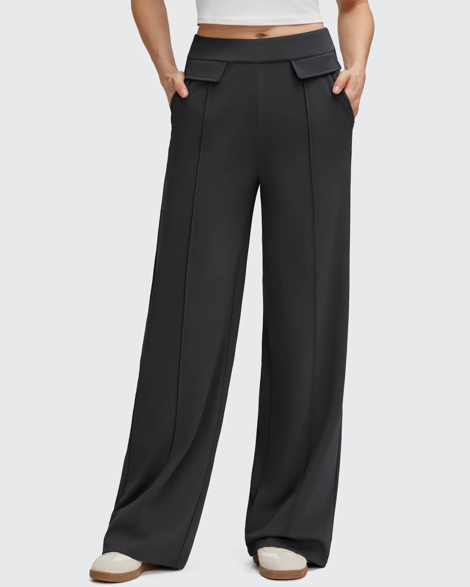Pantalones Elegantes de Pierna Ancha EverGoing con Bolsillos de Solapa