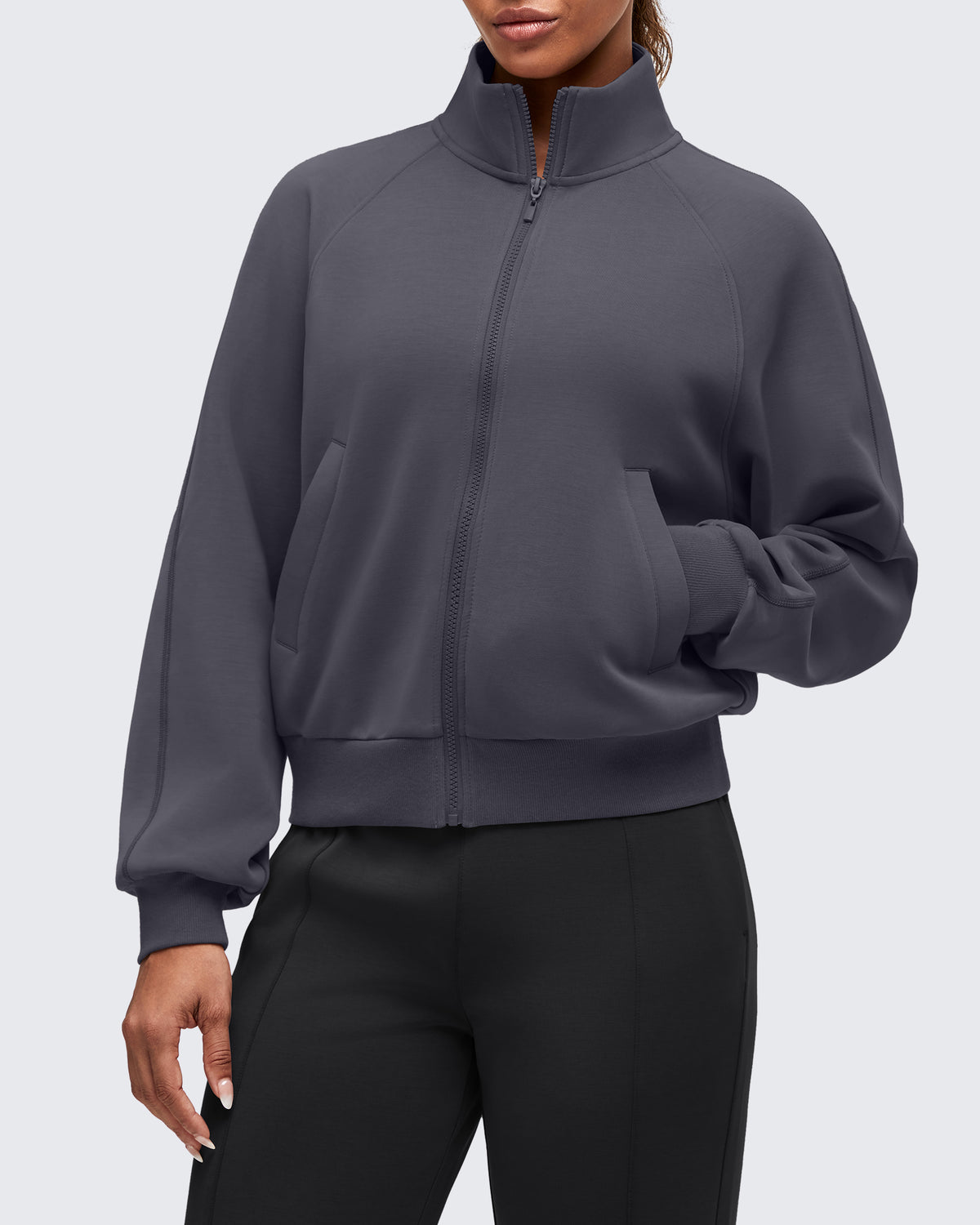 Smoofit Mock Neck Zip Up Pockets Jackets