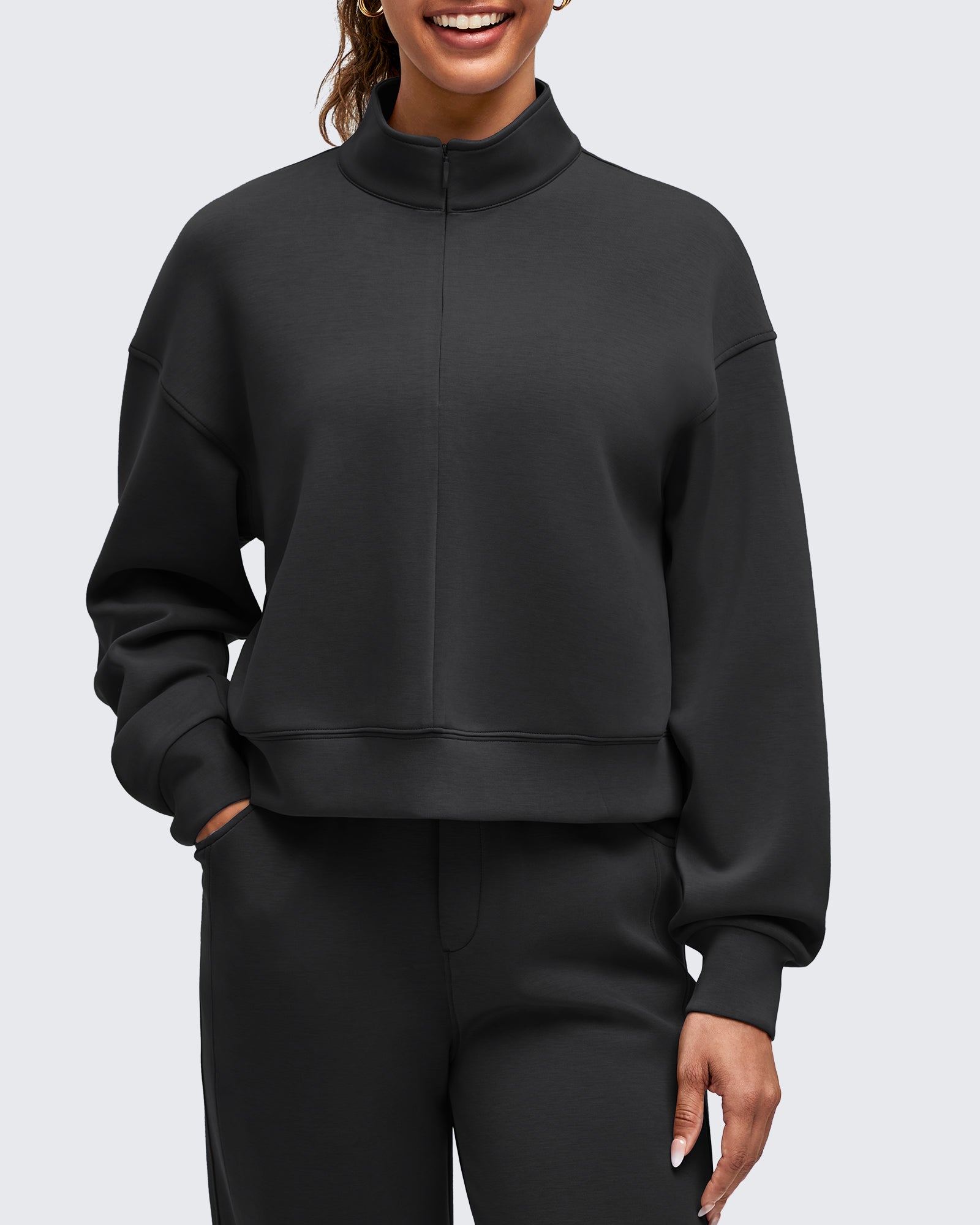 Smoofit Half-Zip Mock Neck Long Sleeve Sweatshirts - G4Free