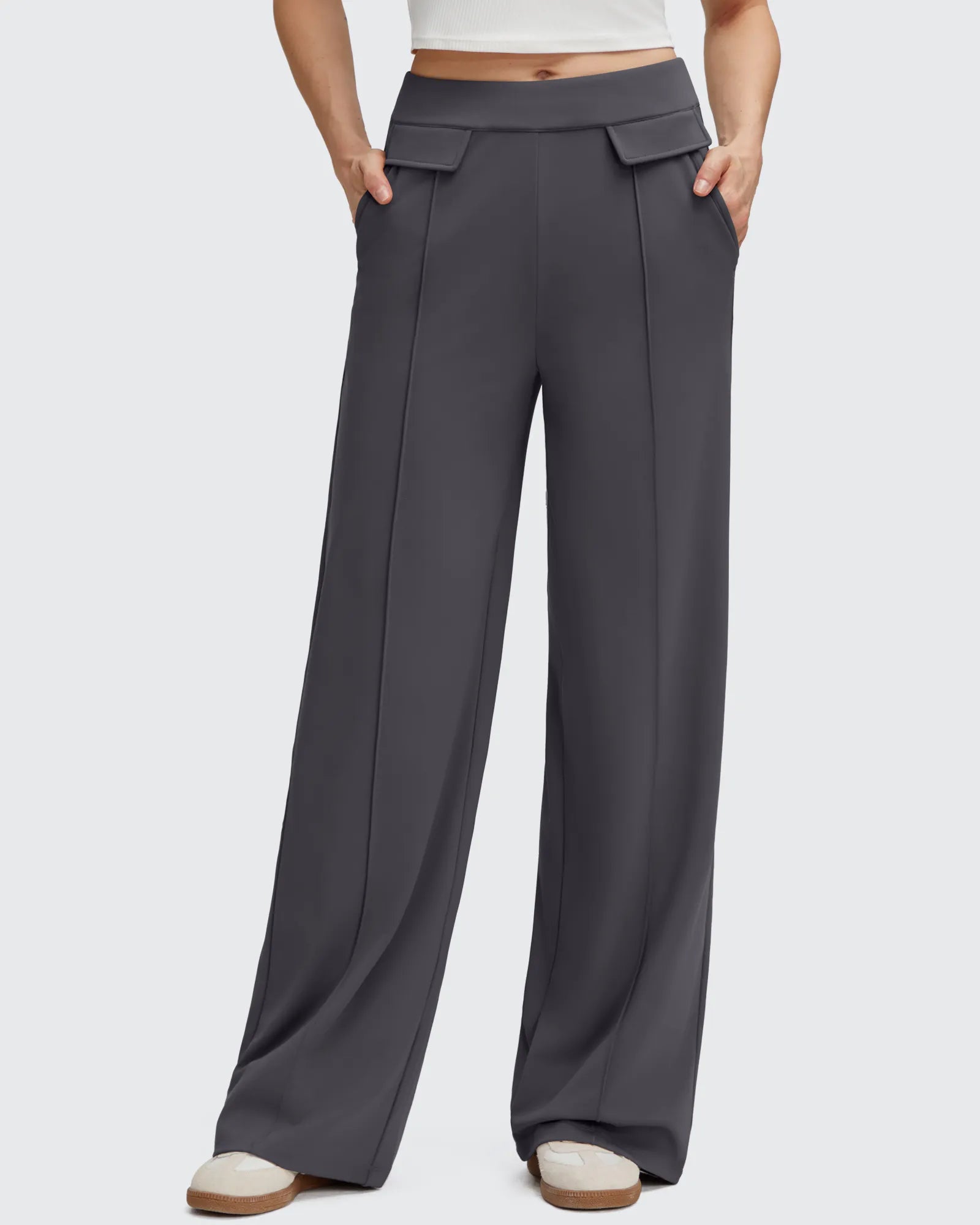 Pantalones Elegantes de Pierna Ancha EverGoing con Bolsillos de Solapa