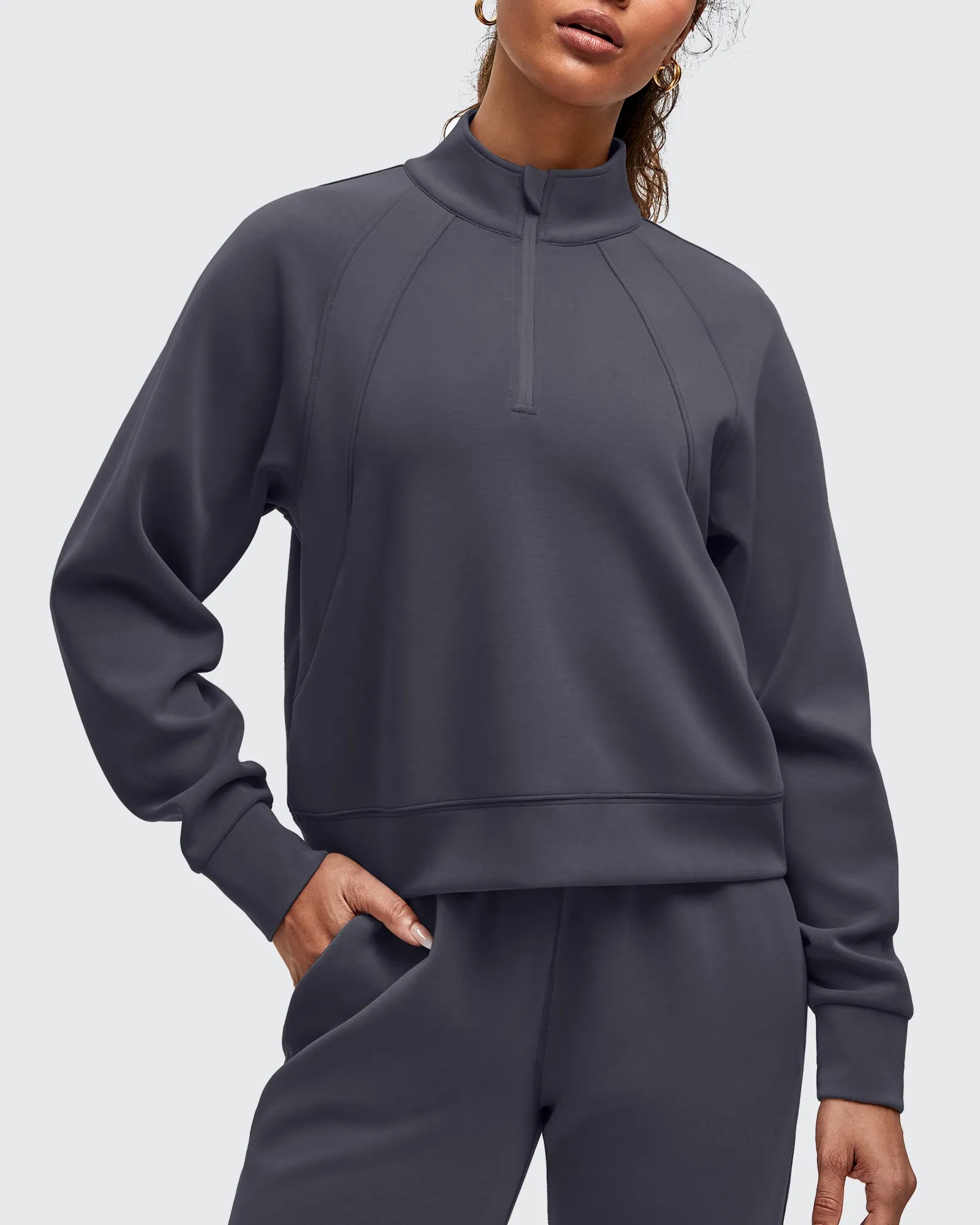 Smoofit Half-Zip Pullover Mock Neck Pockets Sweatshirts