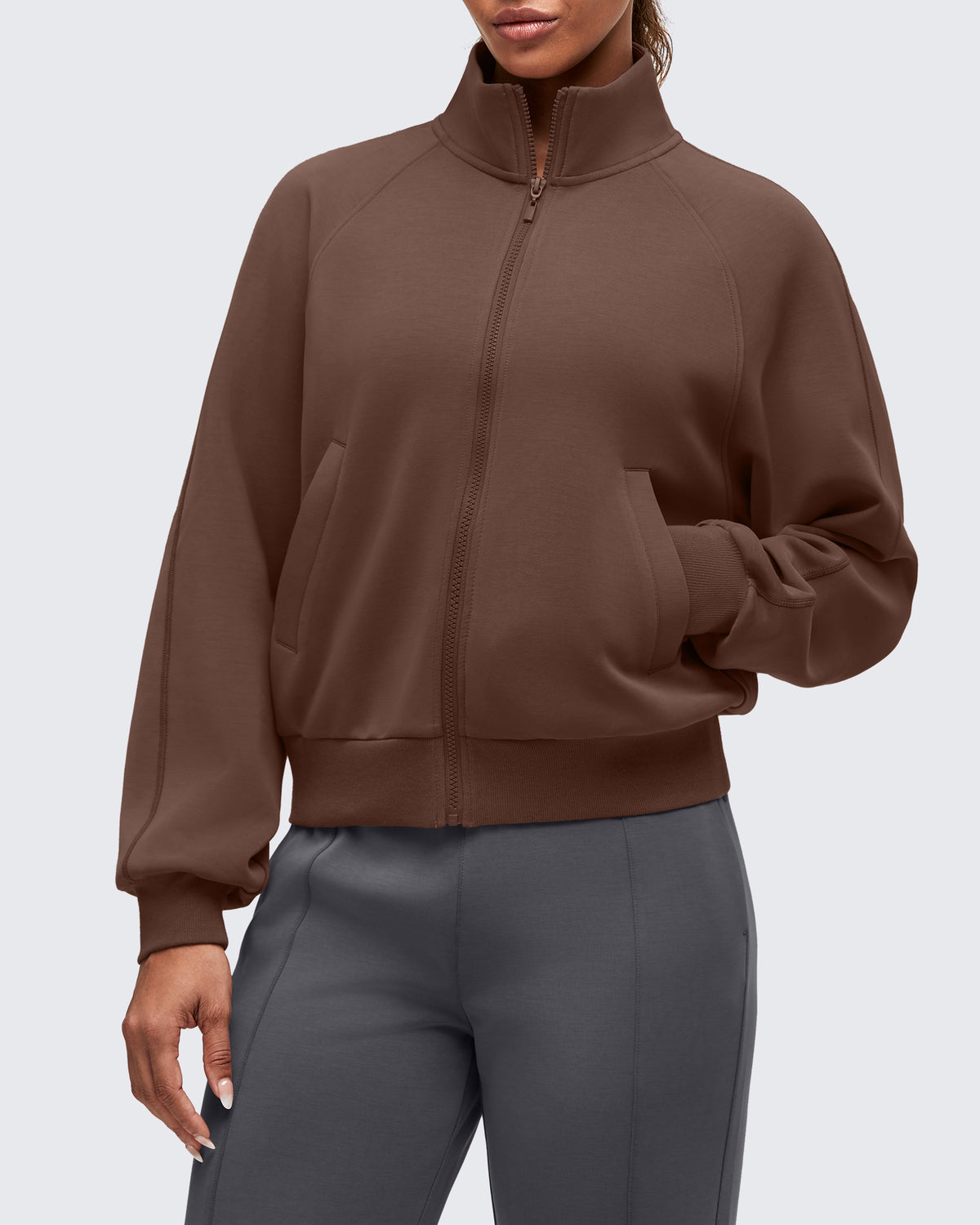 Smoofit Mock Neck Zip Up Pockets Jackets