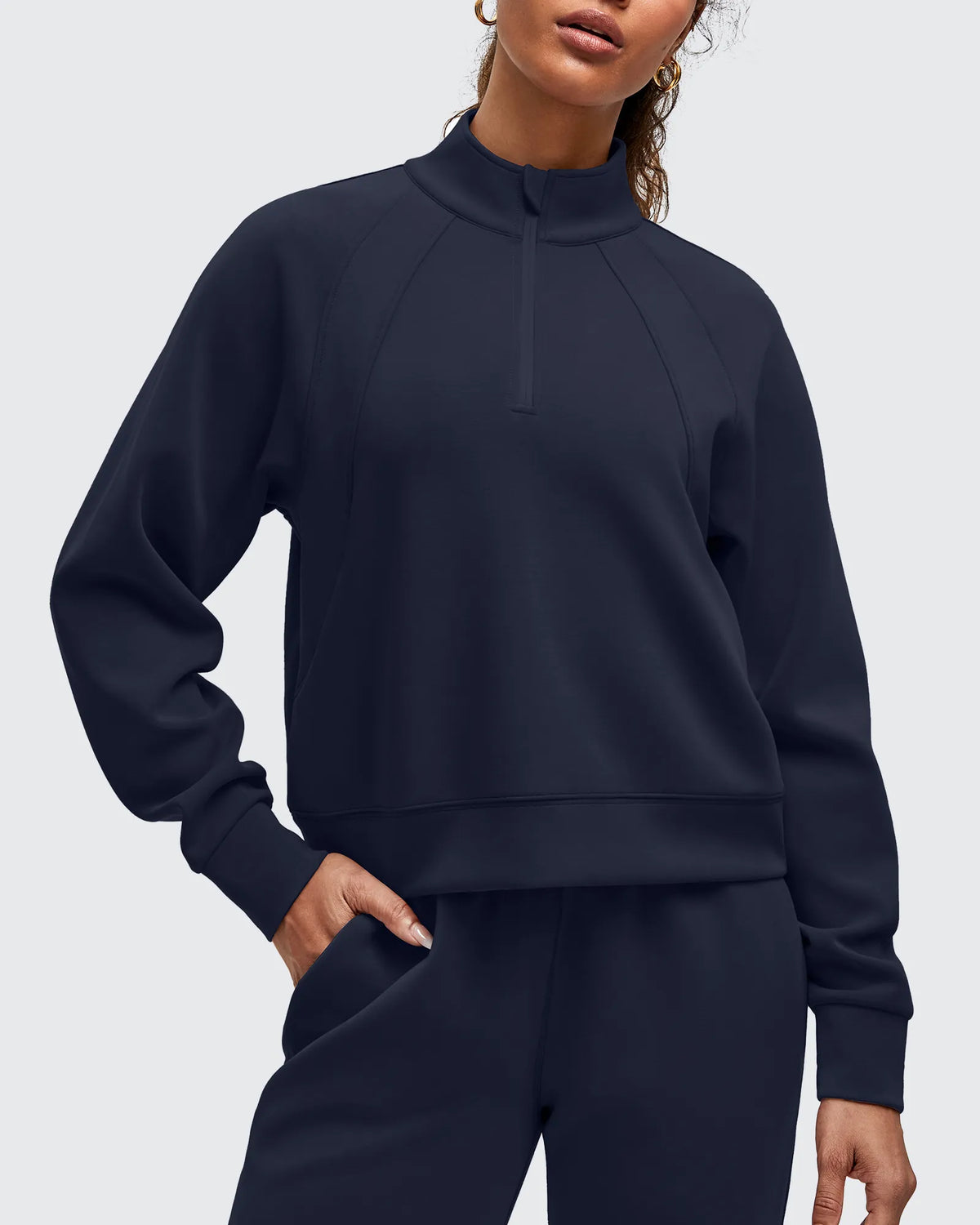 Smoofit Half-Zip Pullover Mock Neck Pockets Sweatshirts