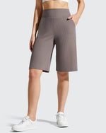 Ribbed Bermuda High-Waist Knee Length Shorts 11''