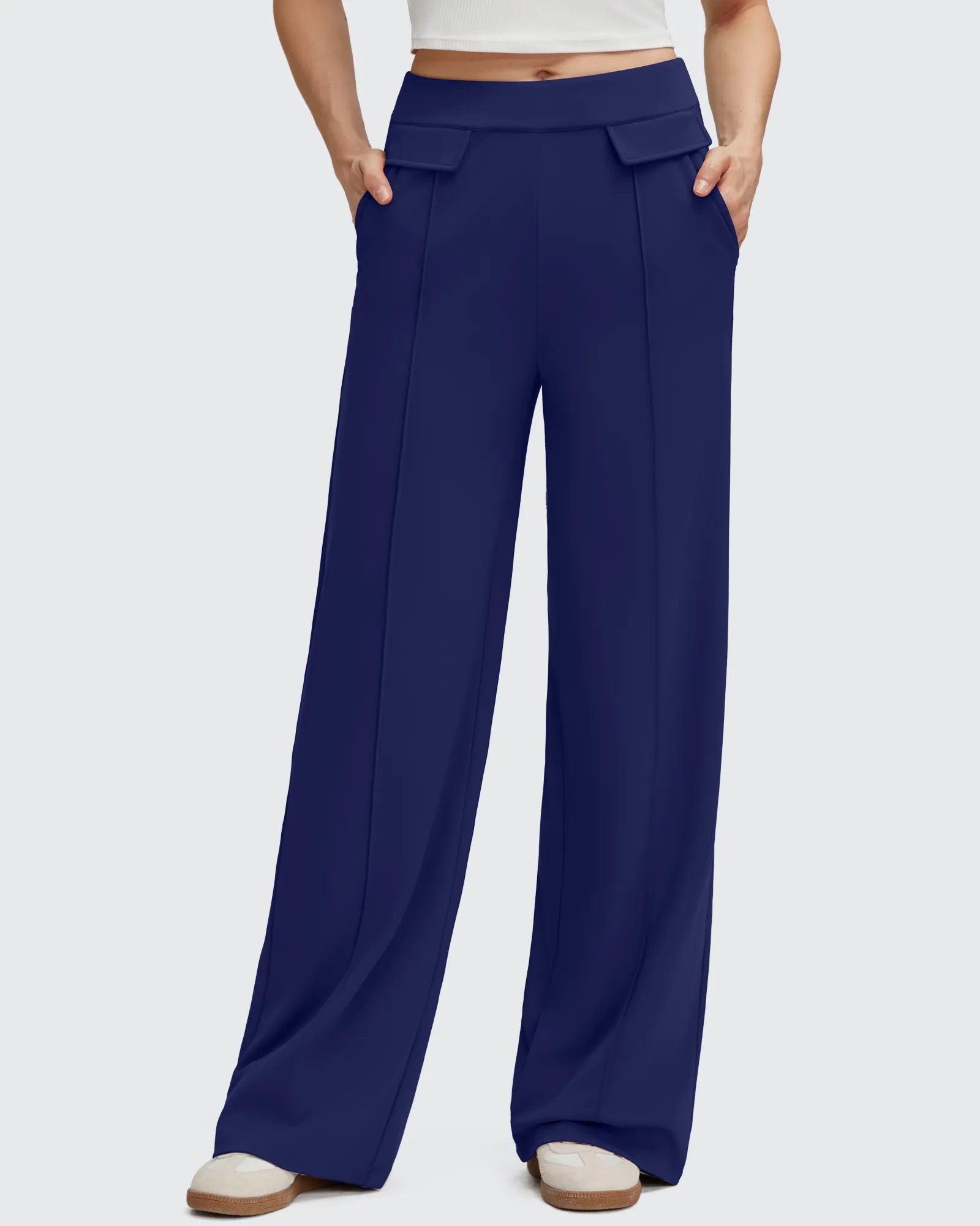 Pantalones Elegantes de Pierna Ancha EverGoing con Bolsillos de Solapa