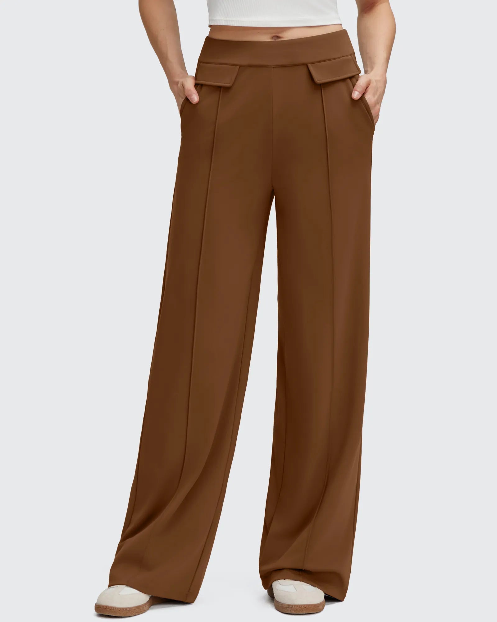 Pantalones Elegantes de Pierna Ancha EverGoing con Bolsillos de Solapa