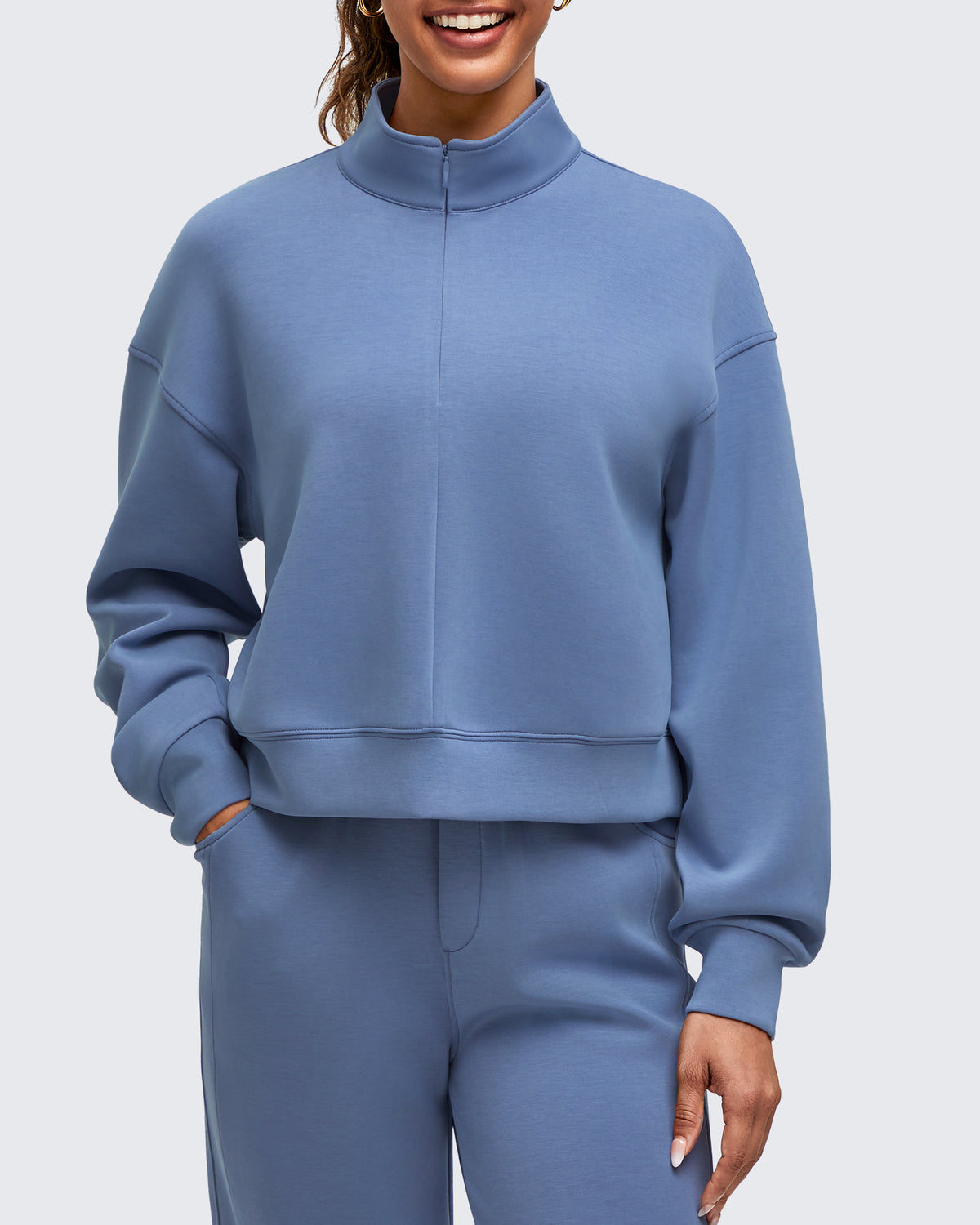 Smoofit Half-Zip Mock Neck Long Sleeve Sweatshirts - G4Free