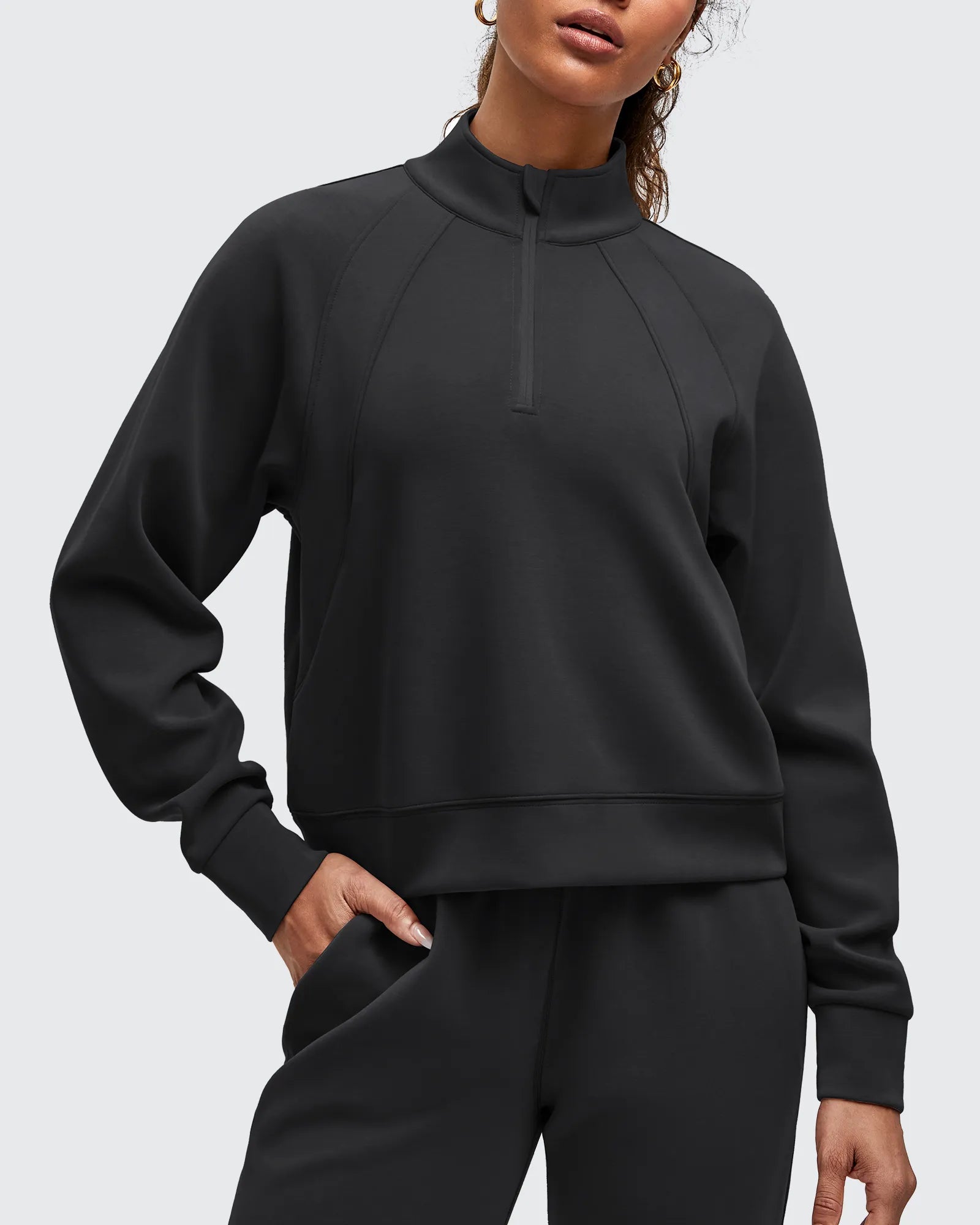 Smoofit Half-Zip Pullover Mock Neck Pockets Sweatshirts
