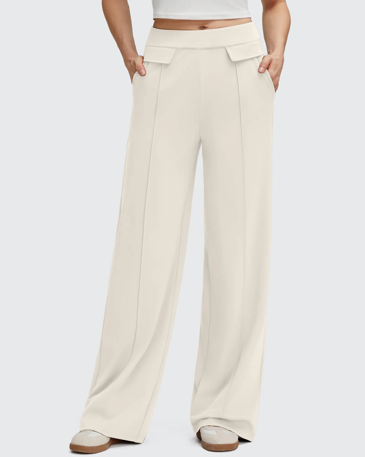 Pantalones Elegantes de Pierna Ancha EverGoing con Bolsillos de Solapa