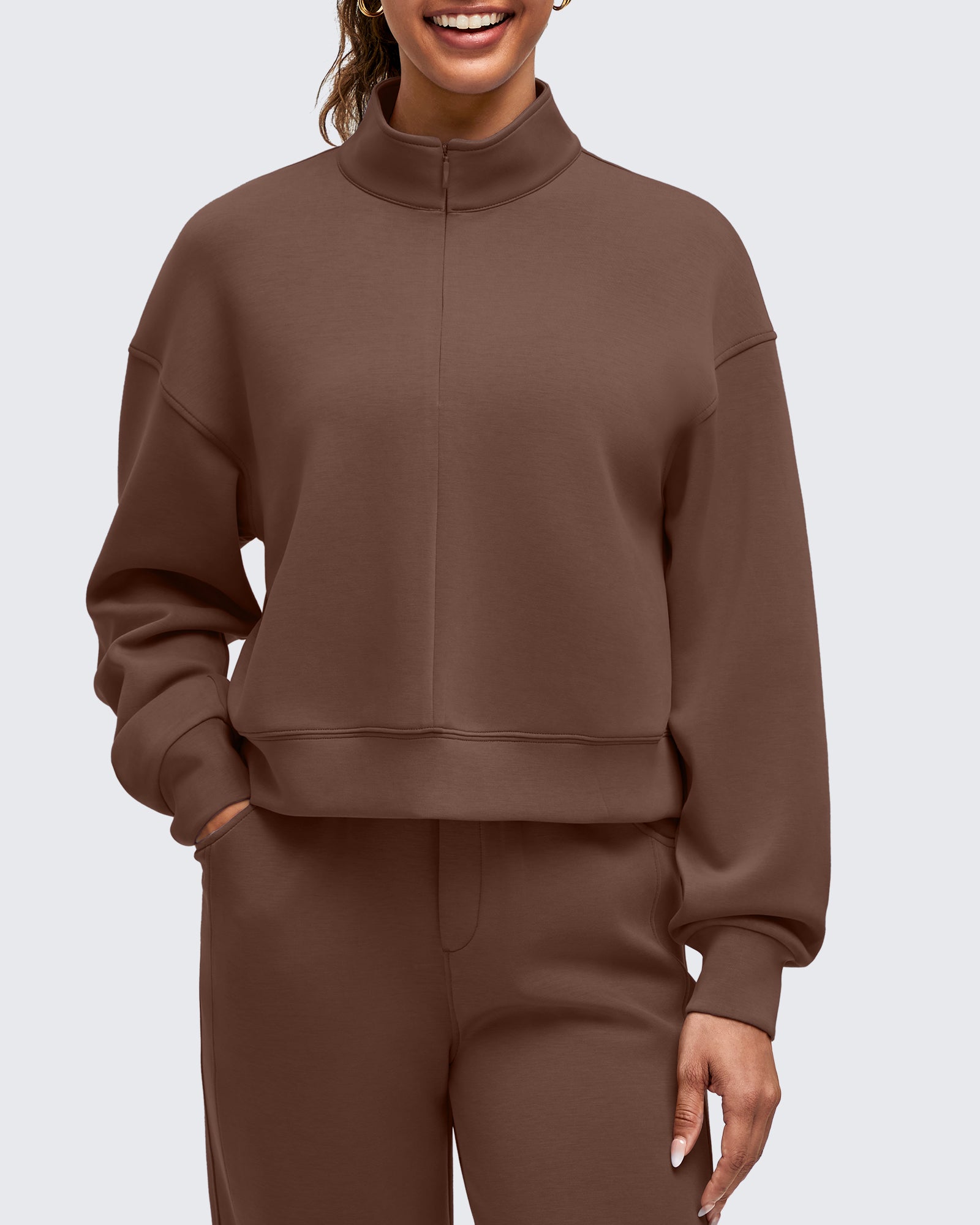 Smoofit Half-Zip Mock Neck Long Sleeve Sweatshirts - G4Free