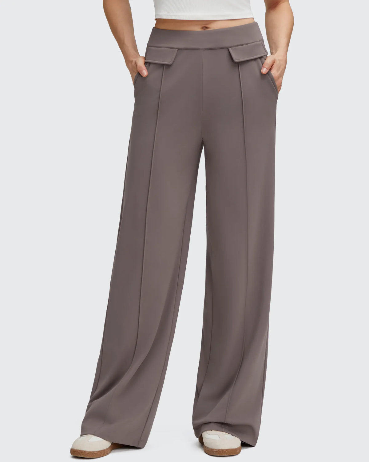 Pantalones Elegantes de Pierna Ancha EverGoing con Bolsillos de Solapa