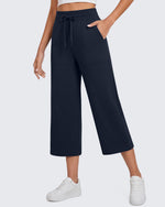 G4Free Smoofit High Waisted Drawstring Wide Leg Capris with Pockets