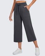 G4Free Smoofit High Waisted Drawstring Wide Leg Capris with Pockets