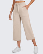 G4Free Smoofit High Waisted Drawstring Wide Leg Capris with Pockets