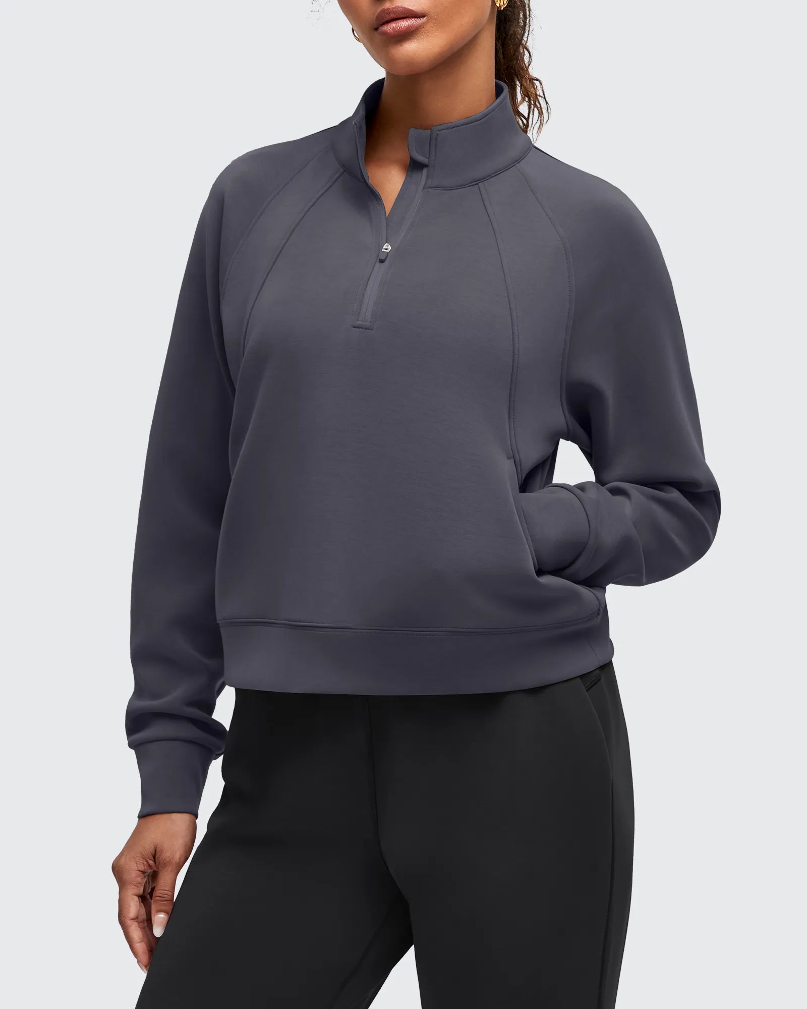 Smoofit Half-Zip Pullover Mock Neck Pockets Sweatshirts
