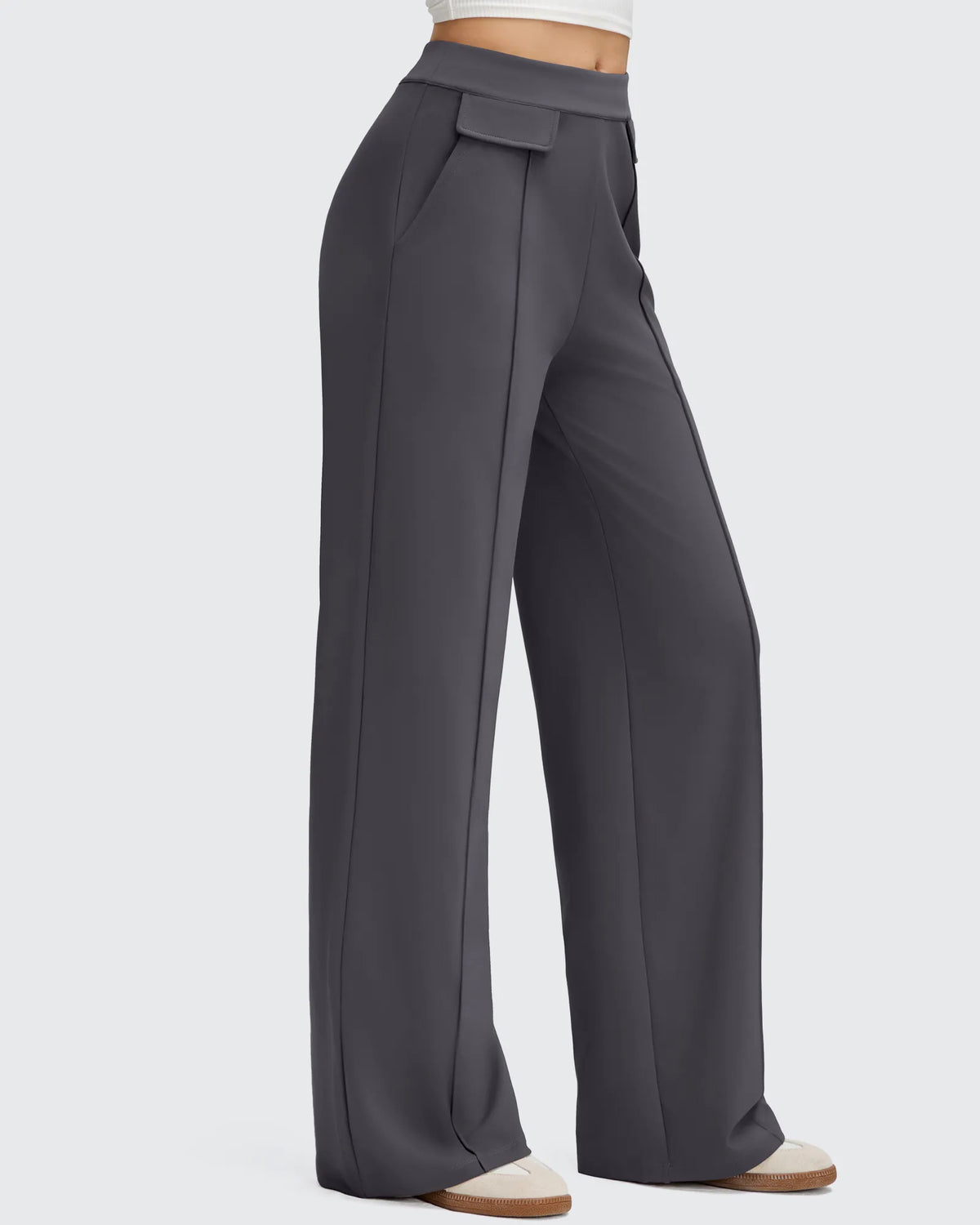 Pantalones Elegantes de Pierna Ancha EverGoing con Bolsillos de Solapa