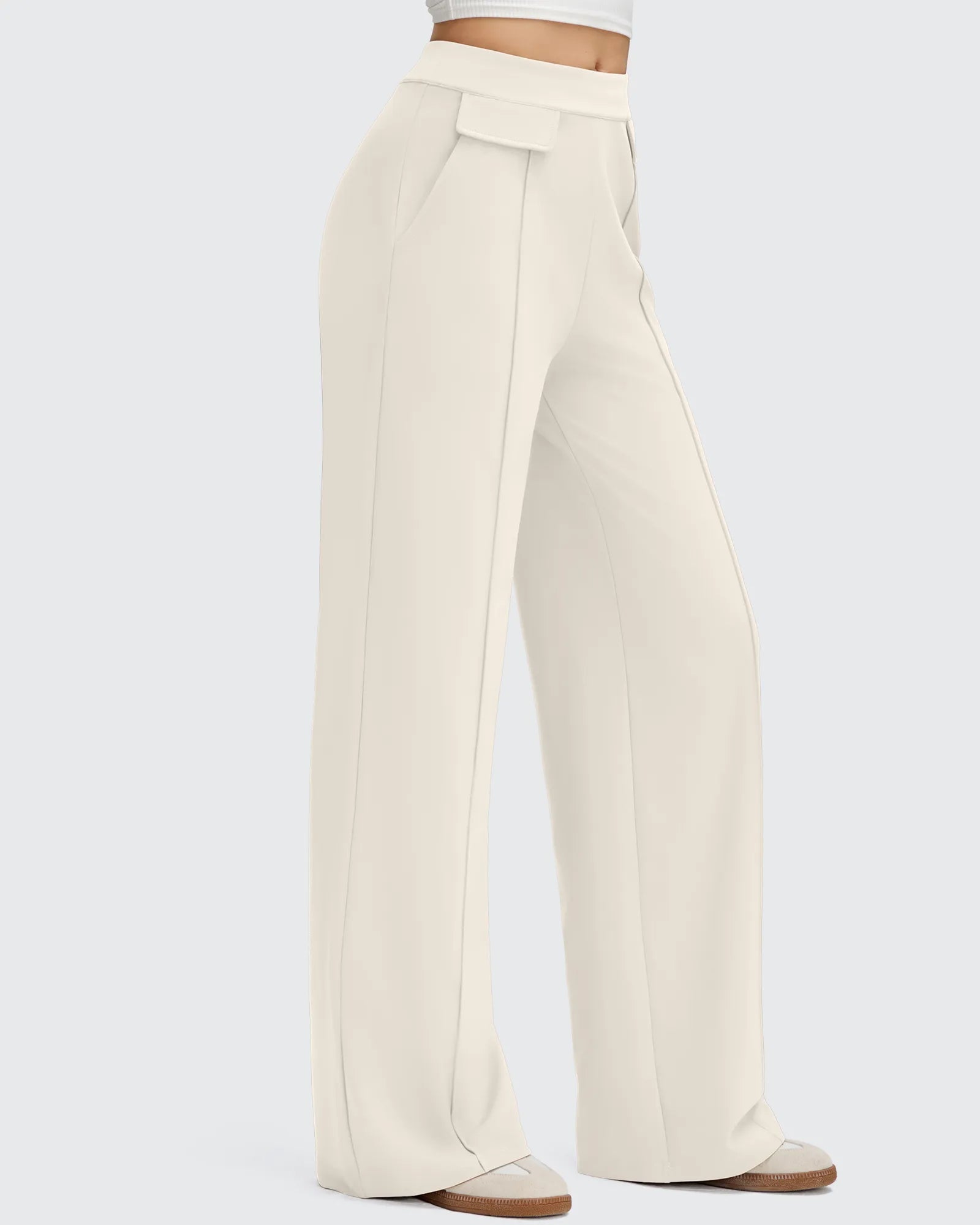 Pantalones Elegantes de Pierna Ancha EverGoing con Bolsillos de Solapa