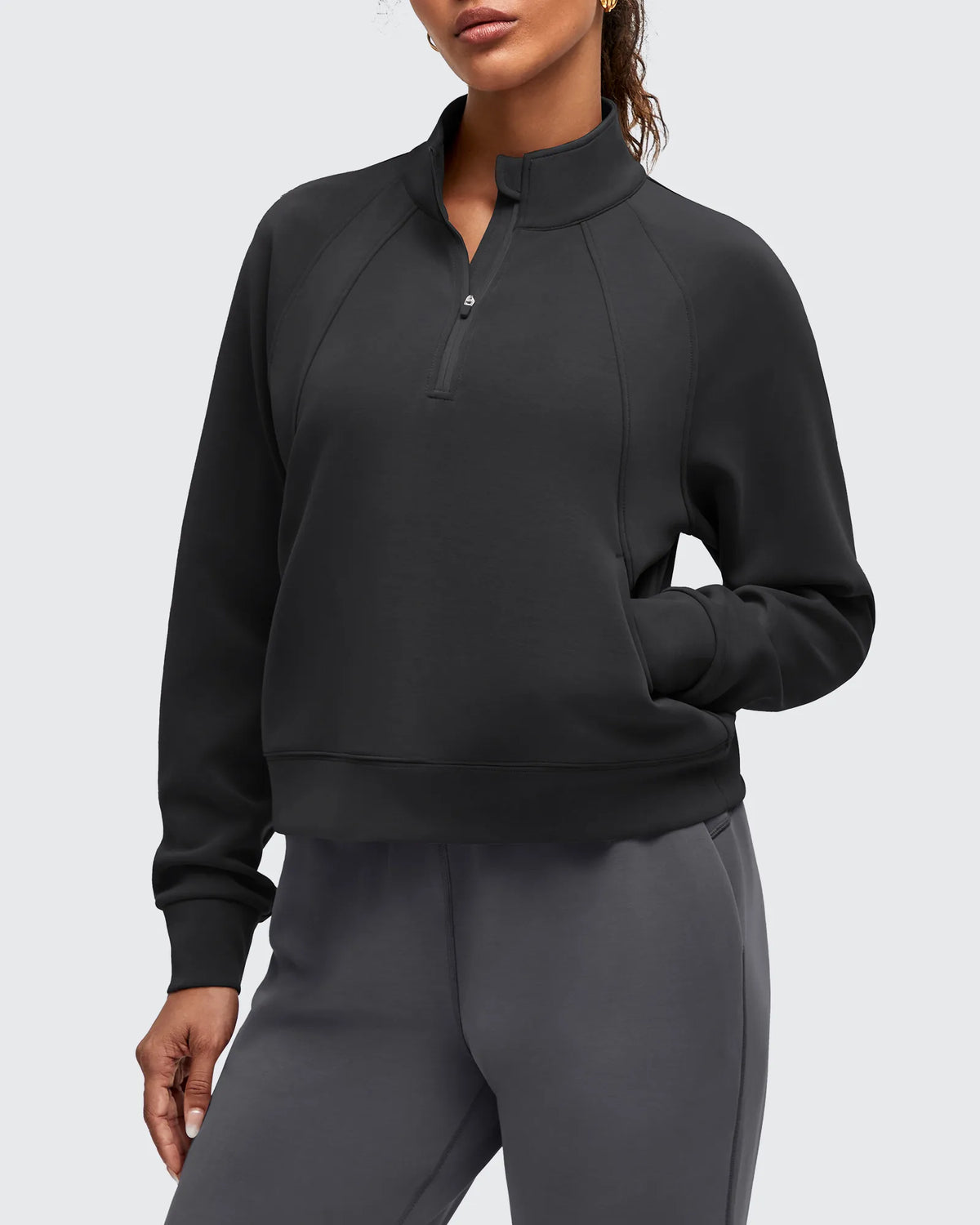 Smoofit Half-Zip Pullover Mock Neck Pockets Sweatshirts