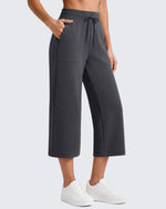 G4Free Smoofit High Waisted Drawstring Wide Leg Capris with Pockets