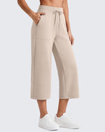 G4Free Smoofit High Waisted Drawstring Wide Leg Capris with Pockets