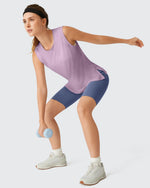 Side Slits Loose Fit High Neck Athletic Tanks