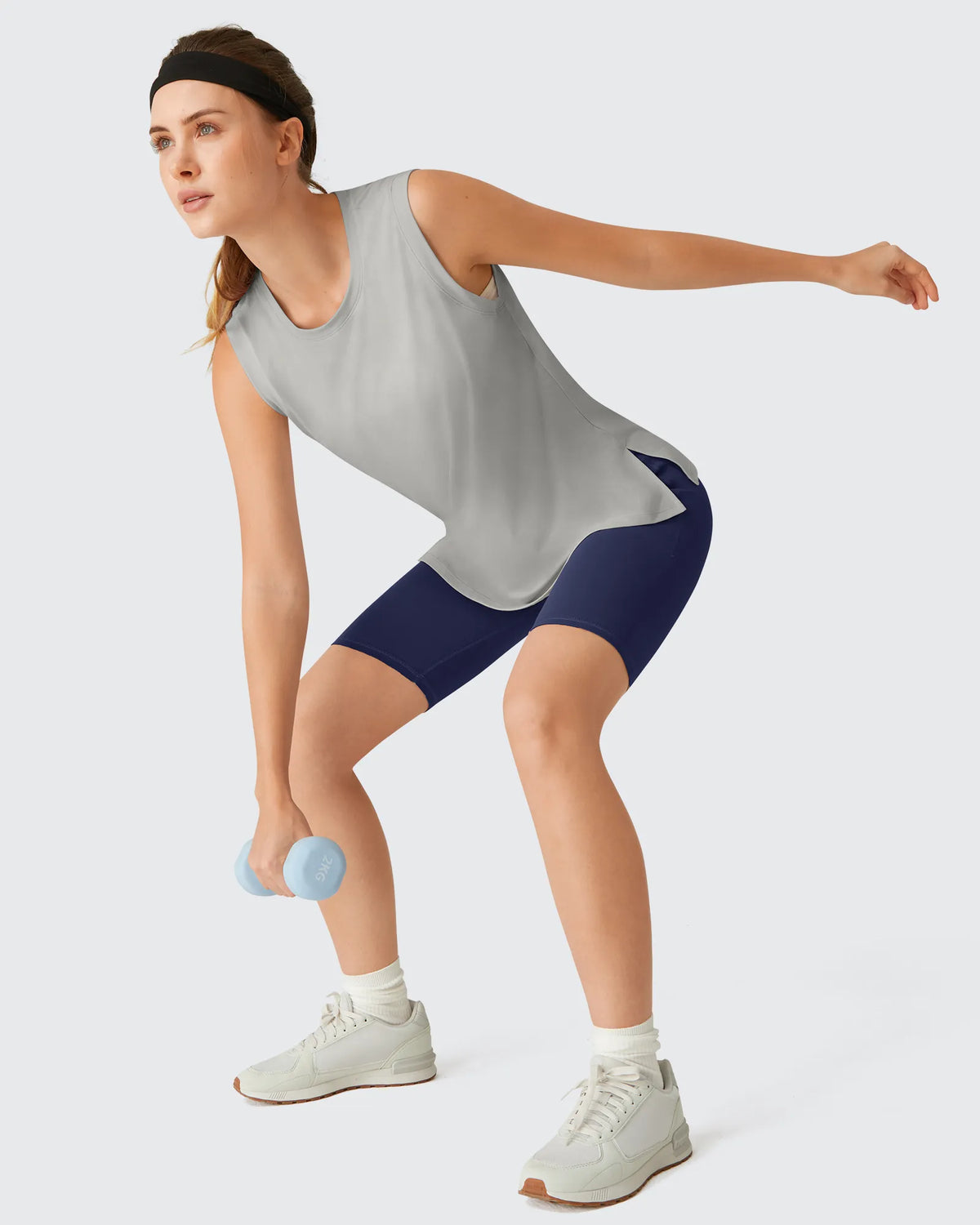 Side Slits Loose Fit High Neck Athletic Tanks