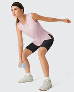 Side Slits Loose Fit High Neck Athletic Tanks