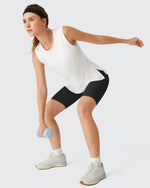 Side Slits Loose Fit High Neck Athletic Tanks