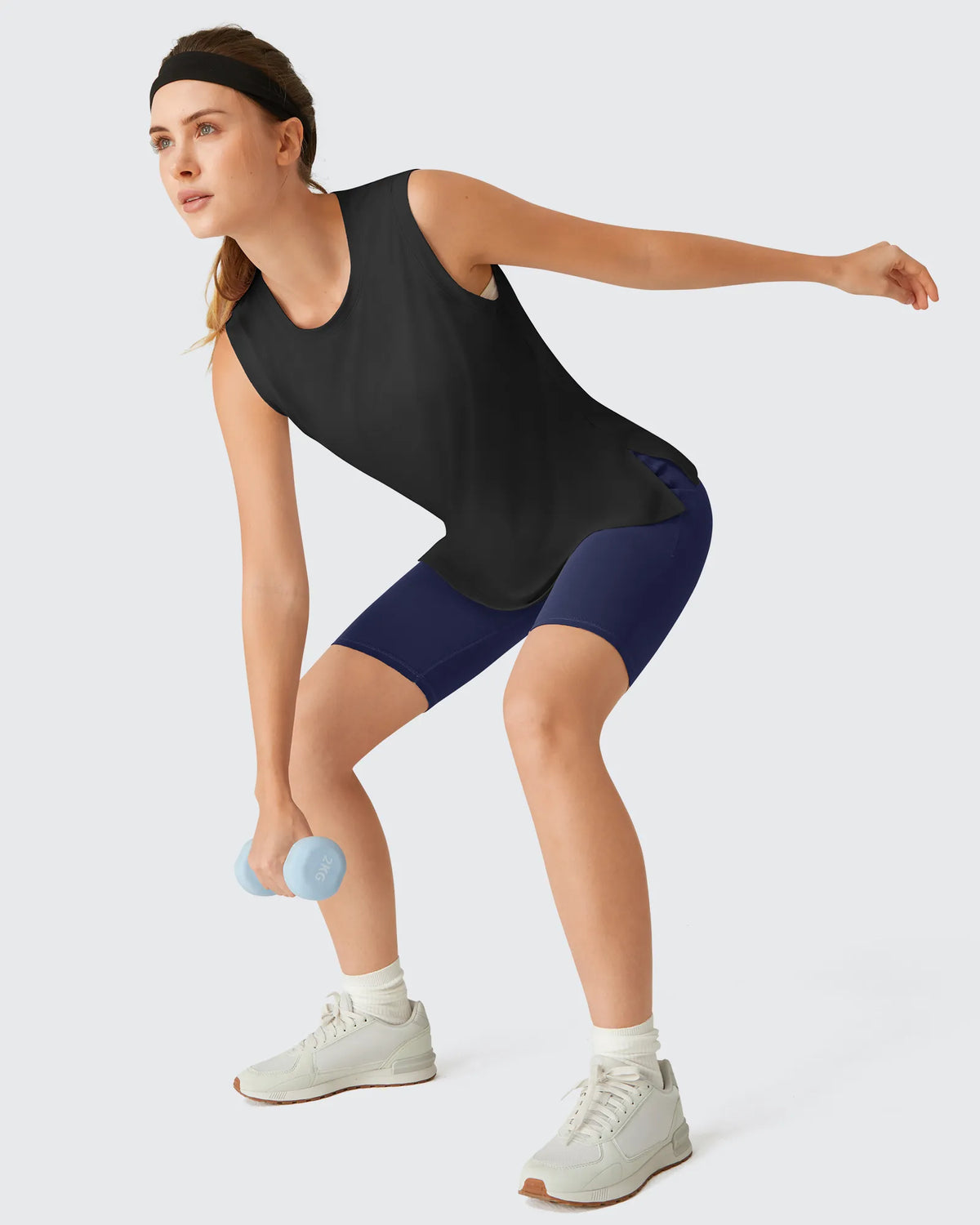 Side Slits Loose Fit High Neck Athletic Tanks