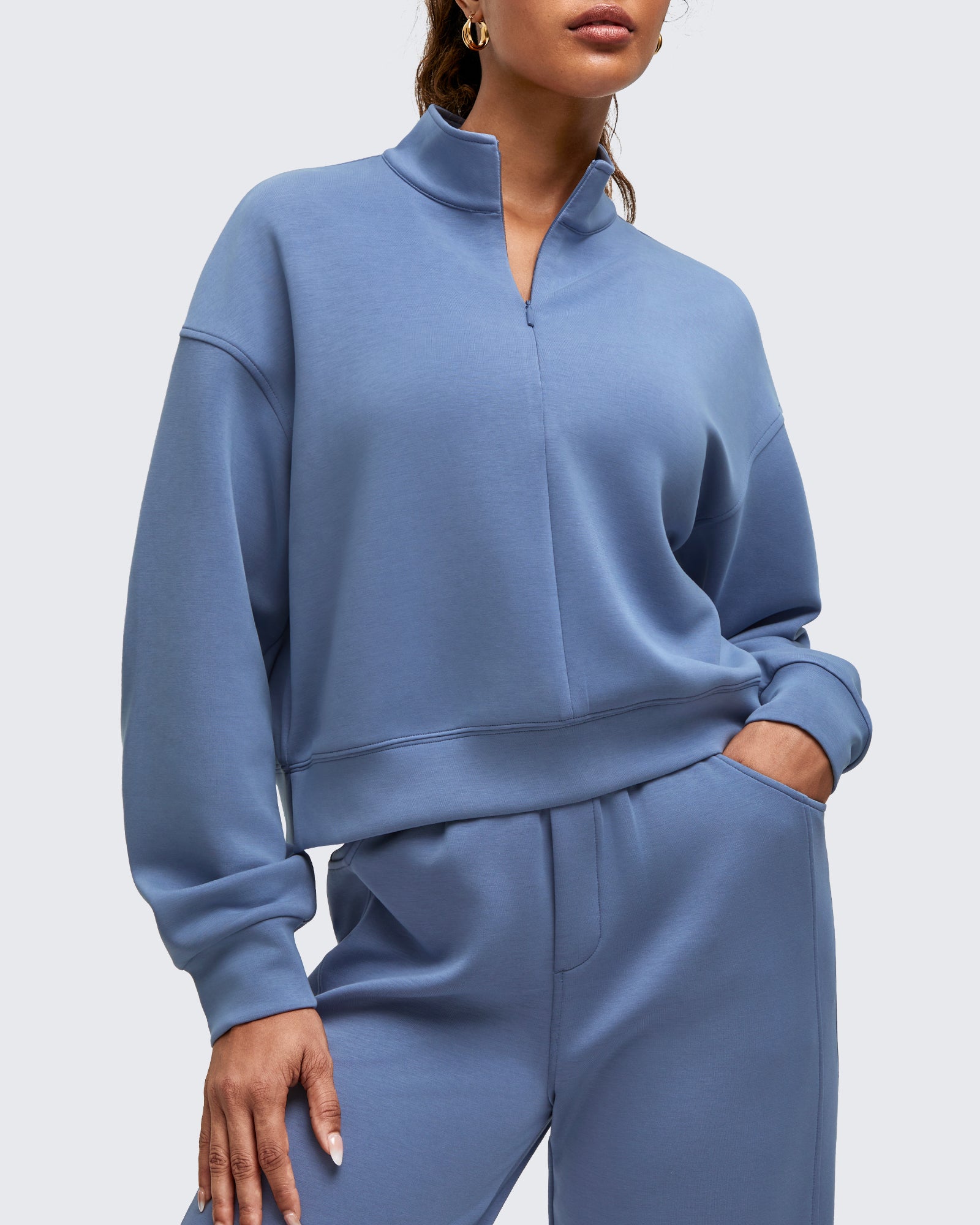Smoofit Half-Zip Mock Neck Long Sleeve Sweatshirts - G4Free