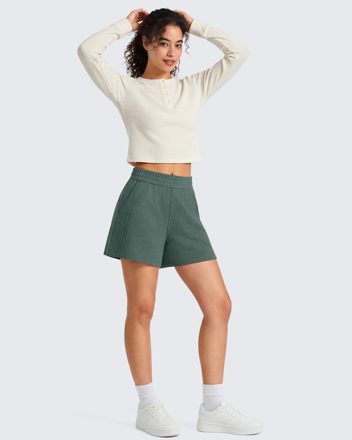 G4Free Waffle Knit 4'' High Waisted Shorts with Pockets