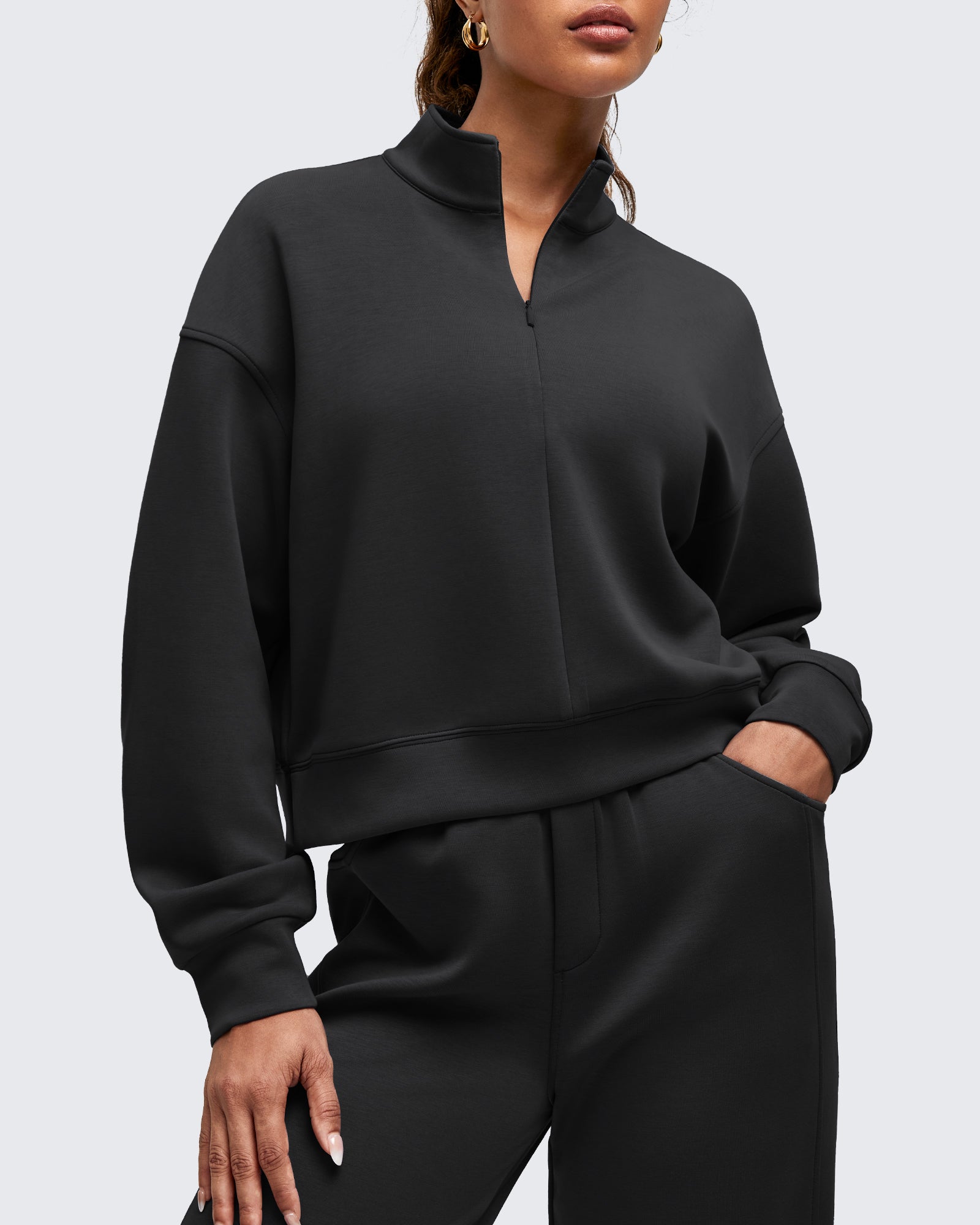 Smoofit Half-Zip Mock Neck Long Sleeve Sweatshirts - G4Free