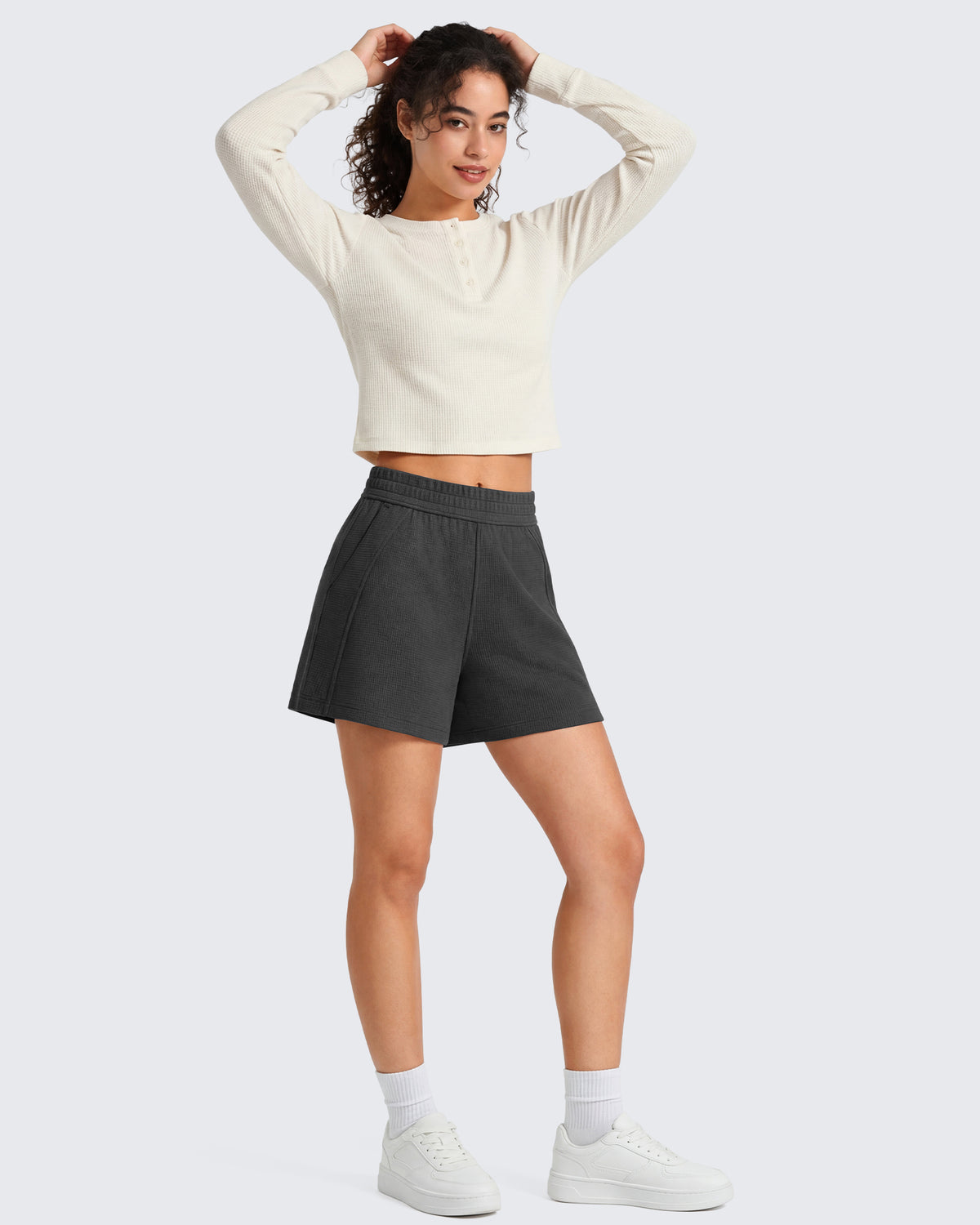 G4Free Waffle Knit 4'' High Waisted Shorts with Pockets