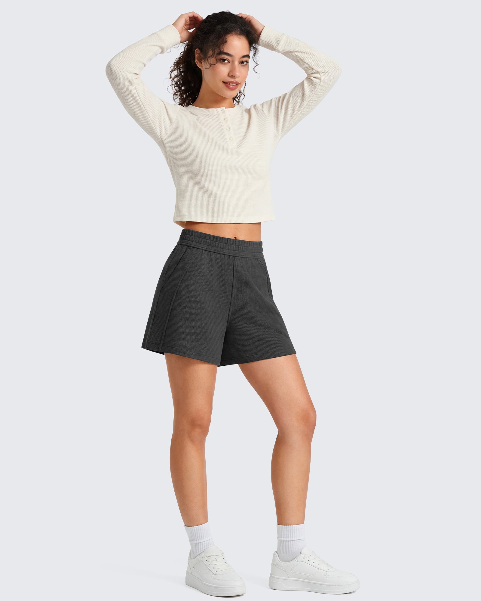 G4Free Waffle Knit 4'' High Waisted Shorts with Pockets